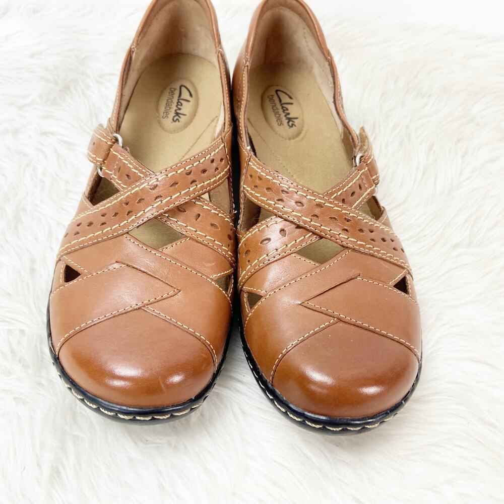 Clarks Bendables 9 M Womens Tan Leather Ashland Spin Q Mary Jane Comfort Shoes - Picture 6 of 13